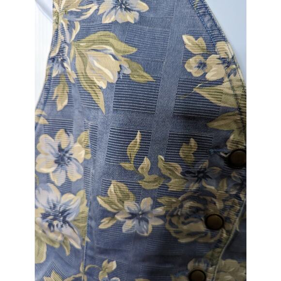 Vintage 90's Liz Claiborne Vest Mixed Pattern Floral Stripe Cotton Size MP - Picture 6 of 7